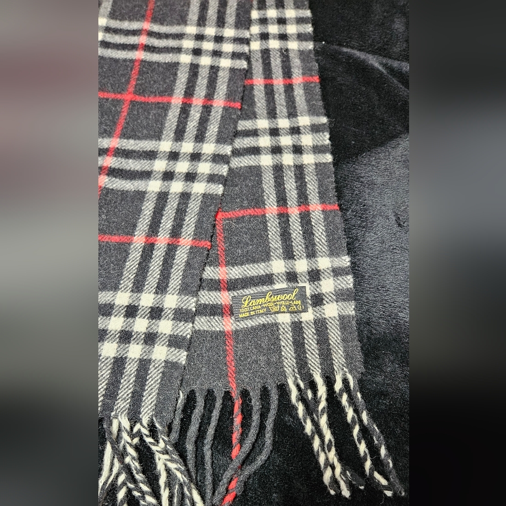 Lands' End Black and Red Plaid Scarf